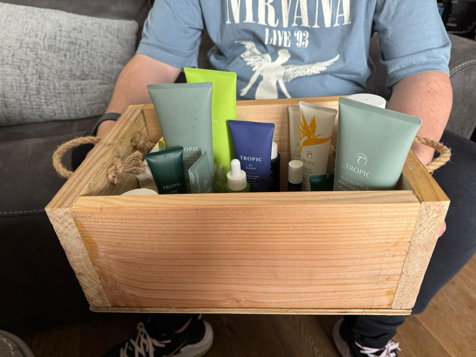 Member display a wooden crate that they made